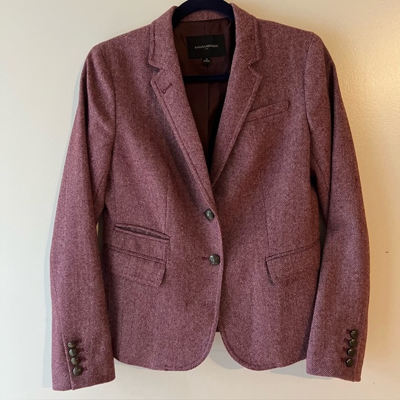 Banana Republic Tweed Blazer Women's Jacket Wine - Purple Wool Blend - Picture 5 of 13